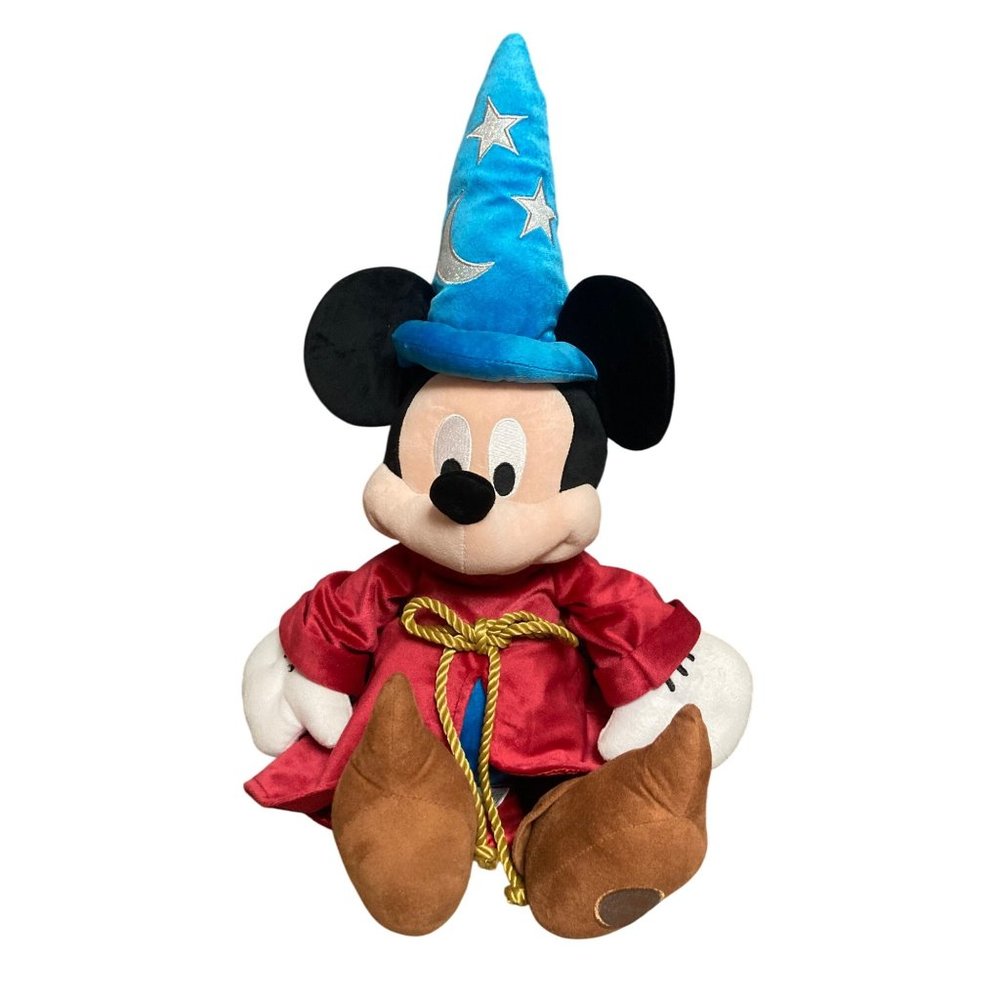 Disney Sorcerer Mickey Mouse Plush Doll Red Velvet Outfit & Blue Hat Collectible